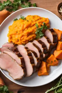 Grilled pork tenderloin with sweet potato mash
