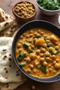 Vegetable curry with naan bread