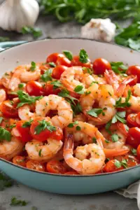 Garlic shrimp skillet with cherry tomatoes
