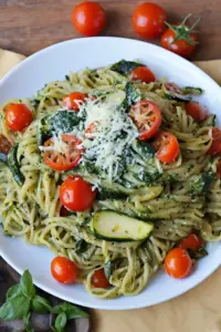 Pesto pasta with grilled vegetables