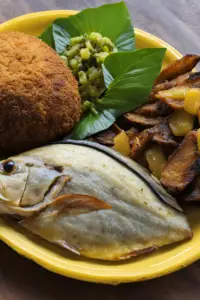 Vincentian Roasted Breadfruit and Fried jackfish