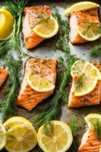 Baked salmon with lemon and dill