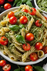 Pesto pasta with cherry tomatoes