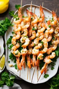 Lemon garlic shrimp skewers