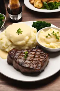 Grilled steak with mashed potatoes