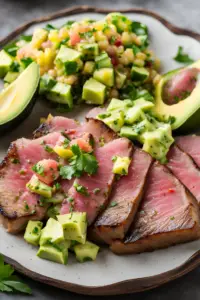 Tuna steak with avocado salsa