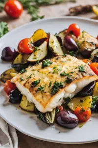 Baked Cod with Mediterranean Vegetables