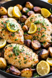 One-Pan Lemon Garlic Chicken Breasts with Roasted Potatoes