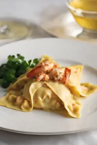 Lobster Ravioli in Saffron Cream Sauce
