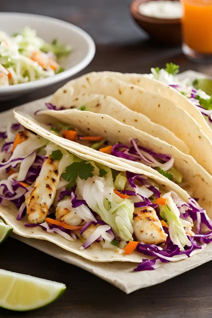 Grilled fish tacos with cabbage slaw