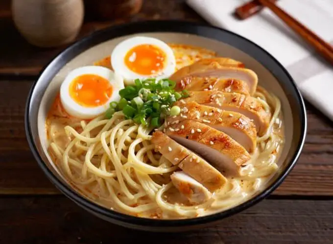 Tasty Chicken Ramen With Creamy Garlic Sauce
